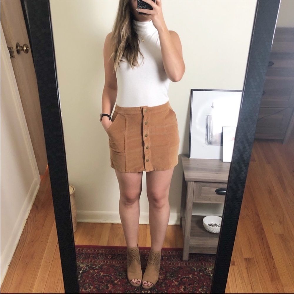 Altar’d State Red Corduroy Button Down Skirt